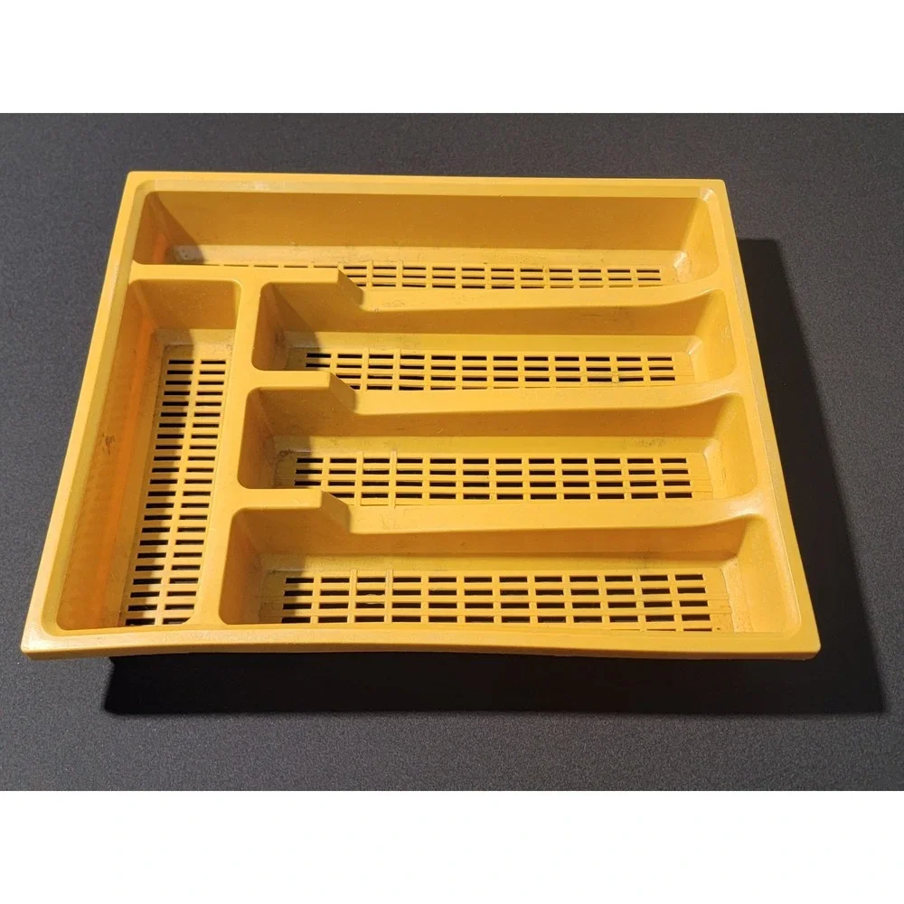 VTG MCM Yellow Silverware Drawer Organizer Divided Plastic Mesh Kitchen‎ Tray